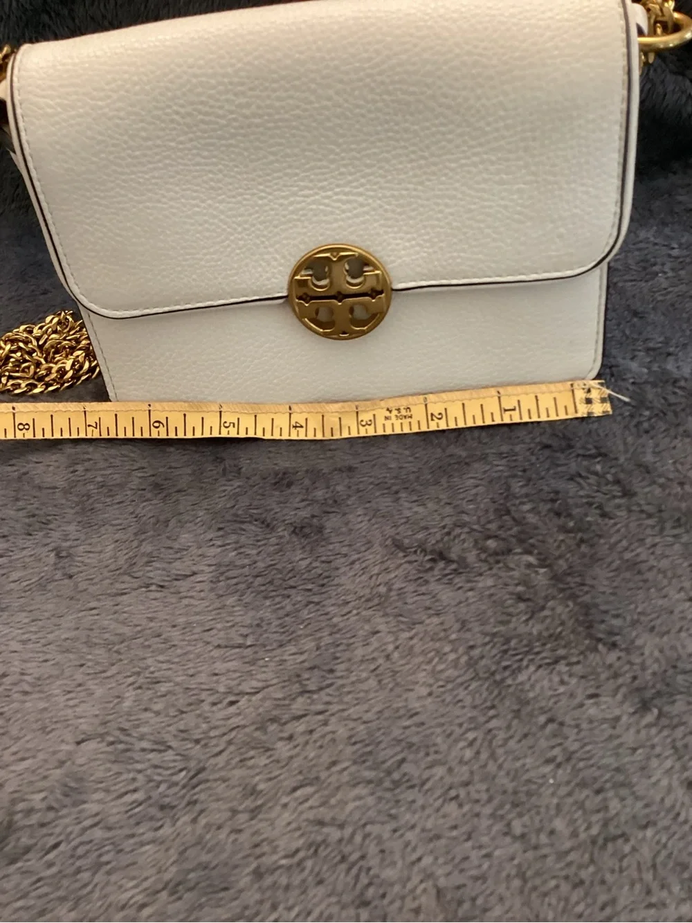 Tory Burch Cream Leather Chain Mini Shoulder Bag with Gold Hardware